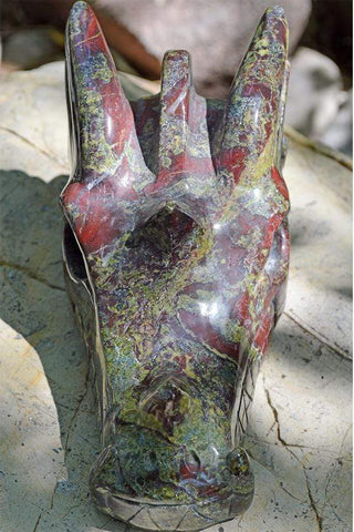 Dragon Blood Jasper Carved Crystal Dragon Skull  03 - Large