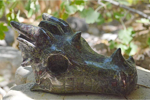 Dragon Blood Jasper Carved Crystal Dragon Skull  03 - Medium
