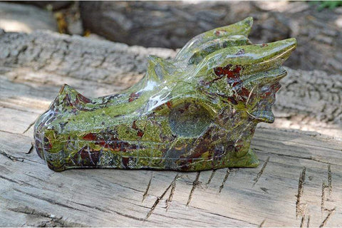 Dragon Blood Jasper Carved Crystal Dragon Skull  04 - Large
