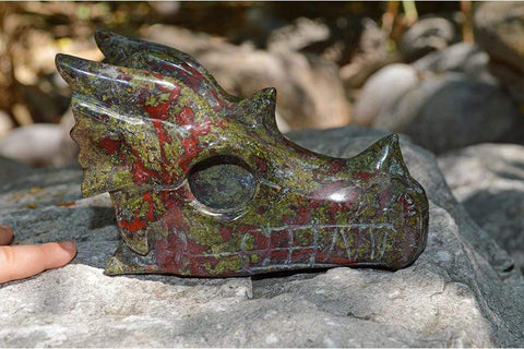 Dragon Blood Jasper Carved Crystal Dragon Skull  04 - Medium