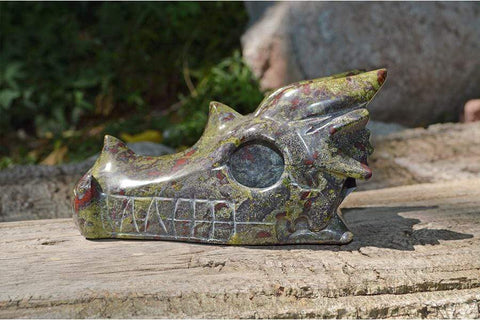 Dragon Blood Jasper Carved Crystal Dragon Skull  05 - Large