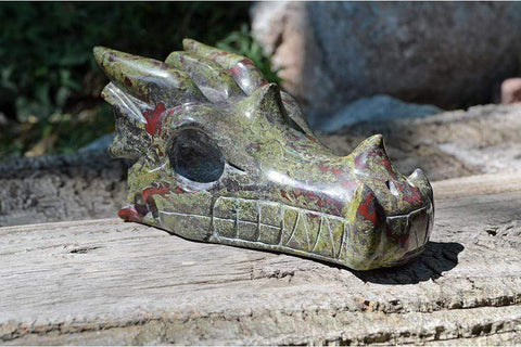 Dragon Blood Jasper Carved Crystal Dragon Skull  05 - Large