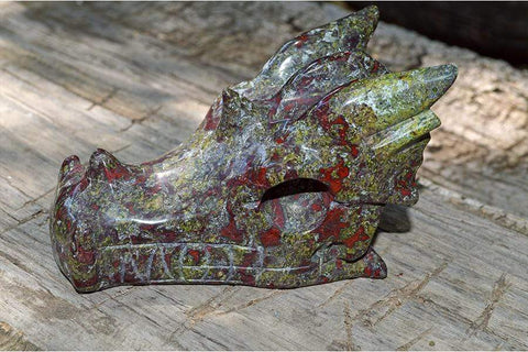 Dragon Blood Jasper Carved Crystal Dragon Skull  05 - Medium
