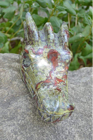 Dragon Blood Jasper Carved Crystal Dragon Skull  06 - Large