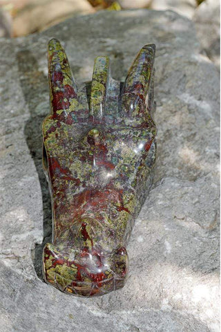 Dragon Blood Jasper Carved Crystal Dragon Skull  07 - Large