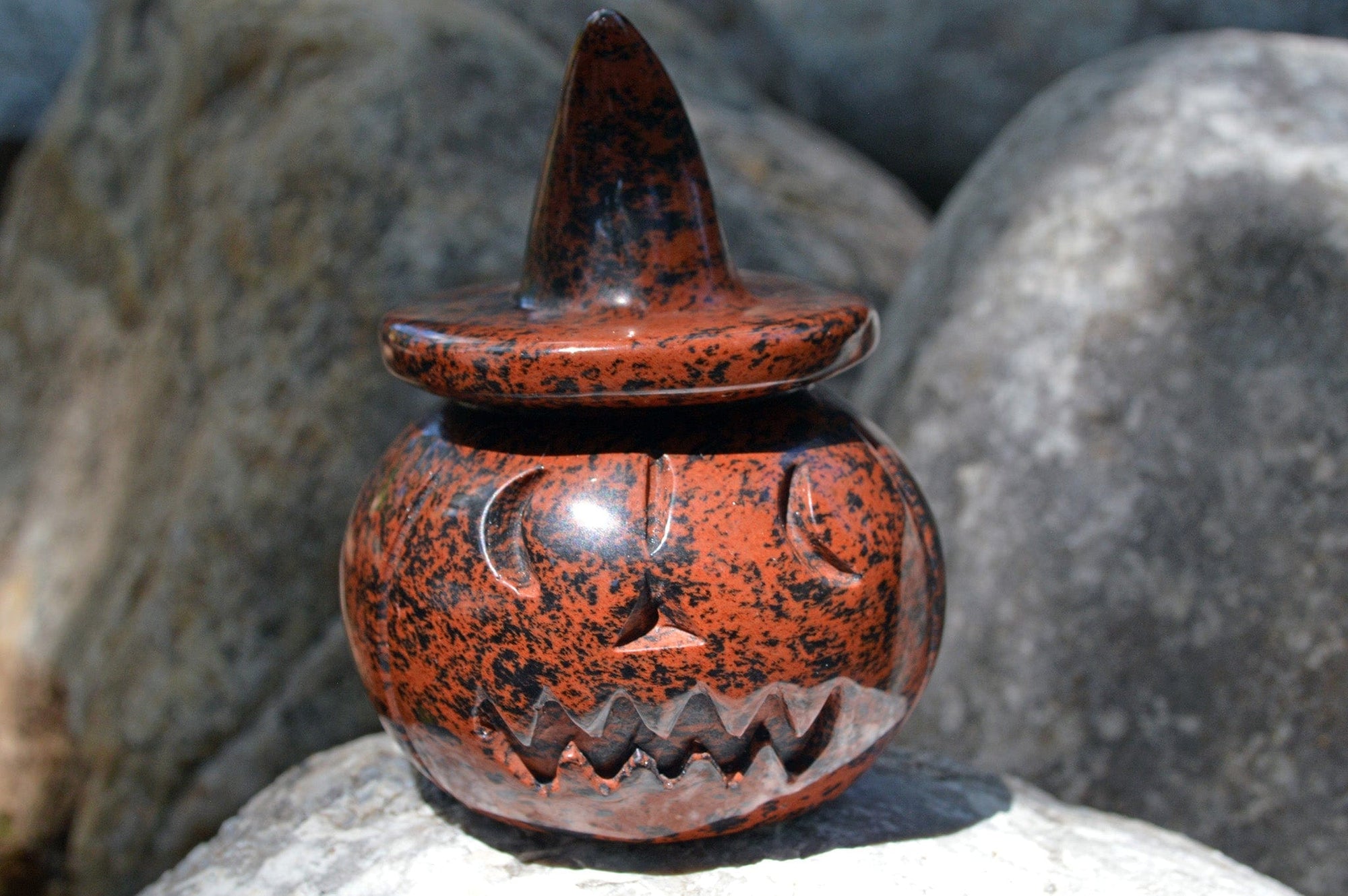 Crystal Wholesale Eyes - Crescent Moon Mahogany Obsidian Jack-O-Lantern | Pumpkin | Halloween | Home | Protection | Decoration