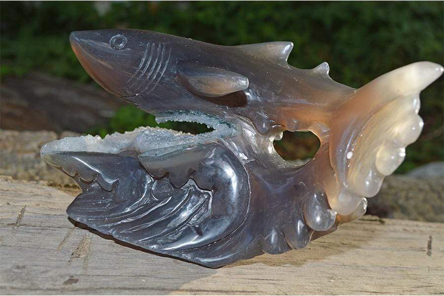 Crystal Wholesale Great White Shark Carved Agate Crystal Geode - Medium