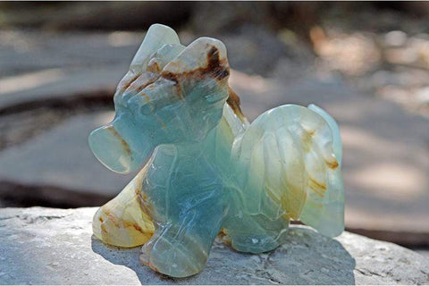 Blue Onyx Crystal Dragon Carving - Medium