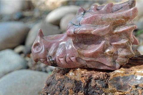 Rhodonite Crystal Dragon Skull Carving - Small