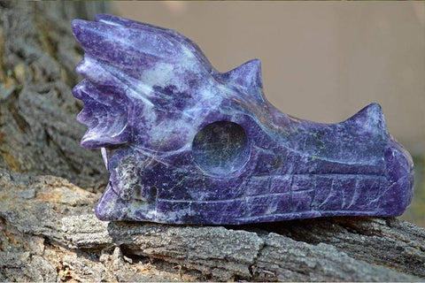 Lepidolite Dragon Skull Crystal Carving - Large