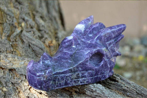 Lepidolite Dragon Skull Crystal Carving - Large