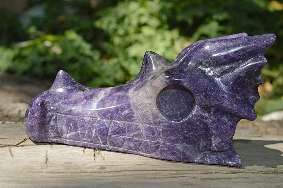Crystal Wholesale Lepidolite Dragon Skull Crystal Carving - Large