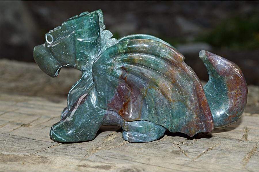 Crystal Wholesale Moss Agate Crystal Dragon Carving - Medium