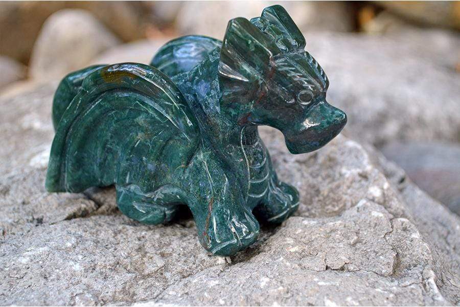 Crystal Wholesale Moss Agate Crystal Dragon Carving - Medium
