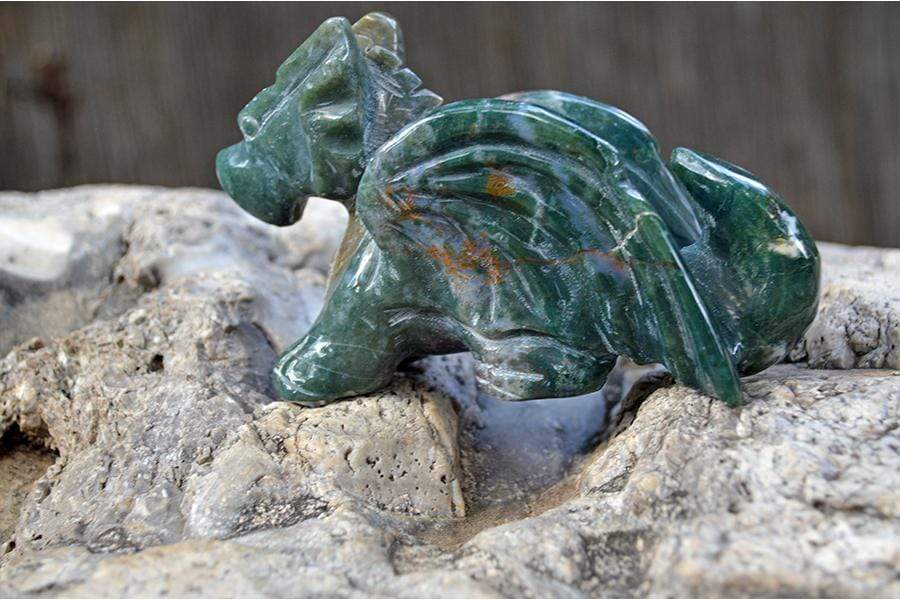 Crystal Wholesale Moss Agate Crystal Dragon Carving - Medium