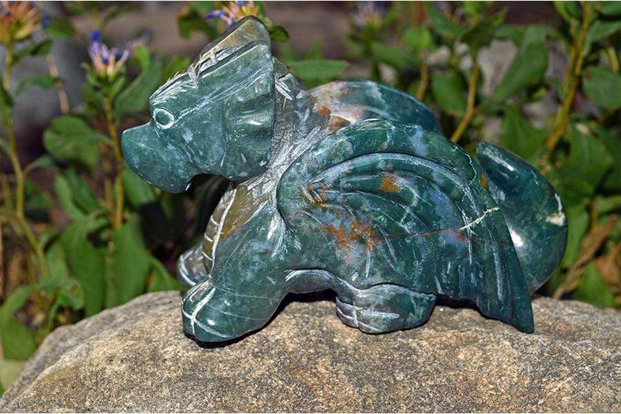 Crystal Wholesale Moss Agate Crystal Dragon Carving - Medium