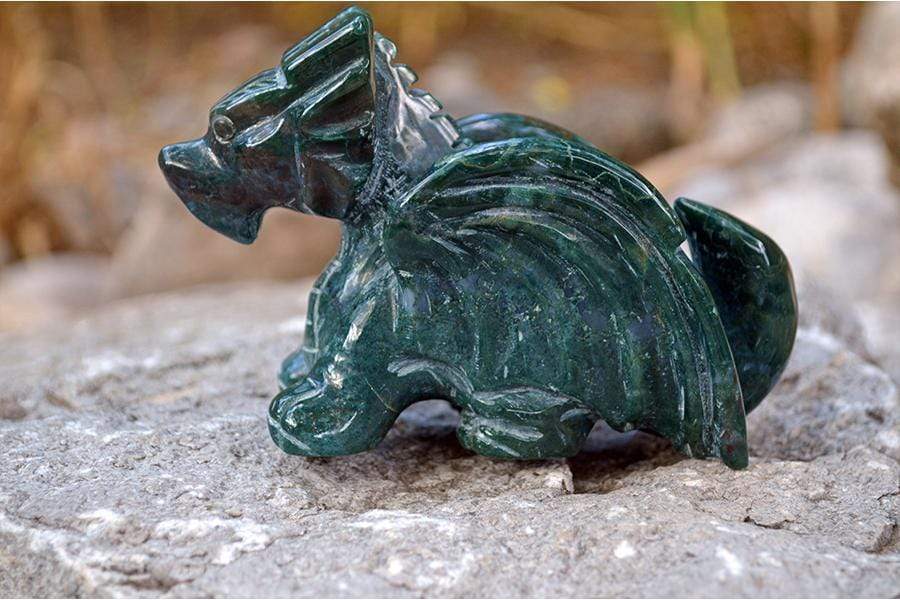 Crystal Wholesale Moss Agate Crystal Dragon Carving - Medium