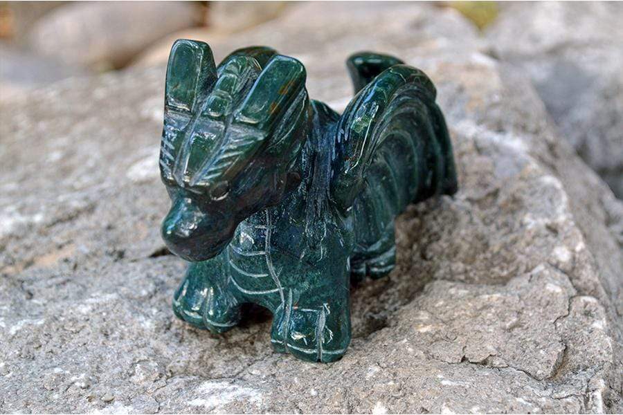 Crystal Wholesale Moss Agate Crystal Dragon Carving - Medium