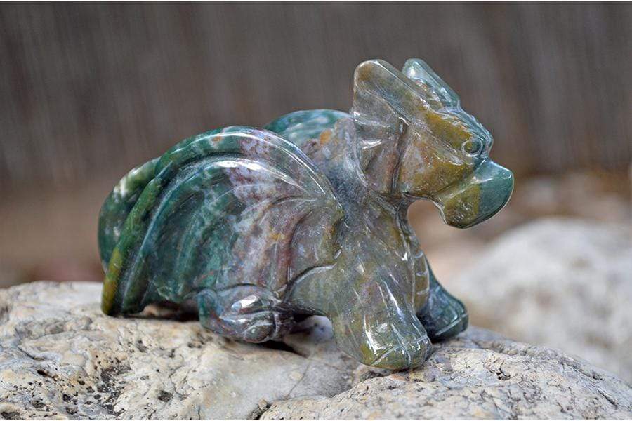 Crystal Wholesale Moss Agate Crystal Dragon Carving - Medium