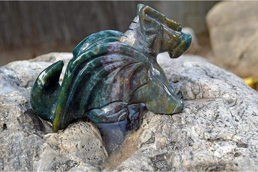 Crystal Wholesale Moss Agate Crystal Dragon Carving - Medium