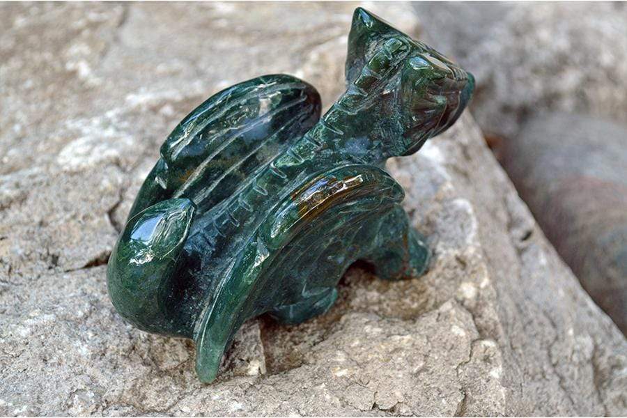 Crystal Wholesale Moss Agate Crystal Dragon Carving - Medium