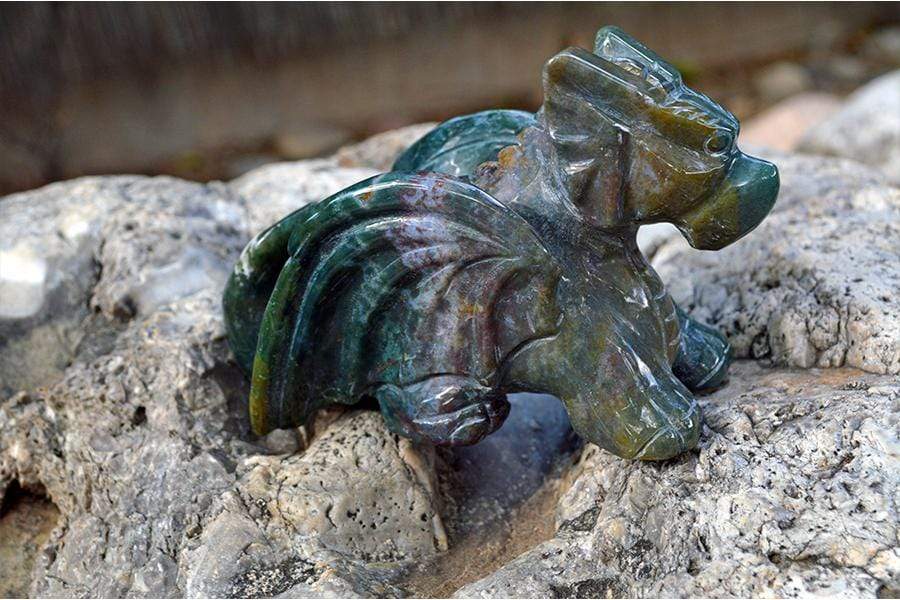 Crystal Wholesale Moss Agate Crystal Dragon Carving - Medium