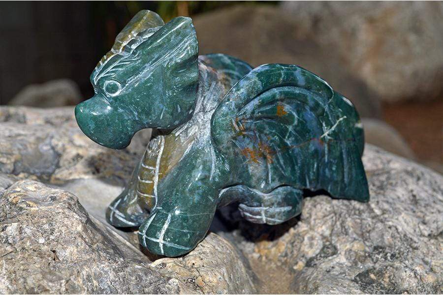 Crystal Wholesale Moss Agate Crystal Dragon Carving - Medium