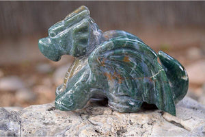 Crystal Wholesale Moss Agate Crystal Dragon Carving - Medium