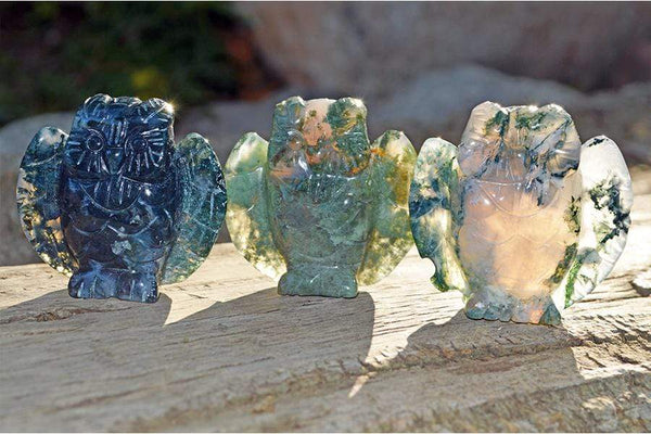 Crystal Wholesale Moss Agate Owl Crystal Carving - Small