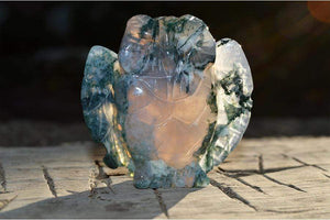 Crystal Wholesale Moss Agate Owl Crystal Carving - Small