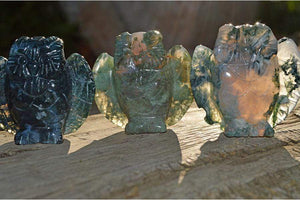 Crystal Wholesale Moss Agate Owl Crystal Carving - Small