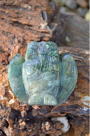 Crystal Wholesale Moss Agate Owl Crystal Carving - Small