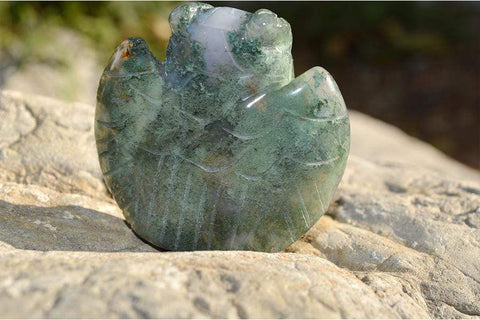 Moss Agate Owl Crystal Carving - Small