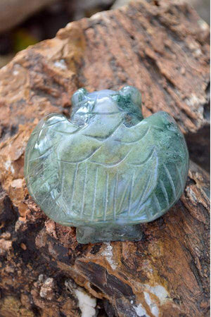 Crystal Wholesale Moss Agate Owl Crystal Carving - Small