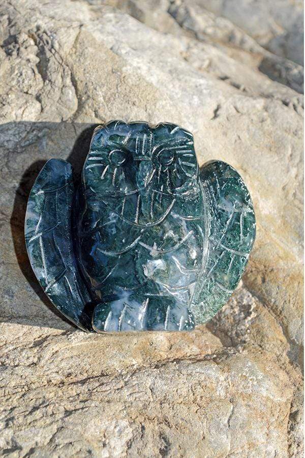 Crystal Wholesale Moss Agate Owl Crystal Carving - Small