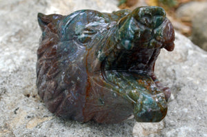 Crystal Wholesale Moss Agate Wolf Head | Hand Carved Crystal Carving - Medium