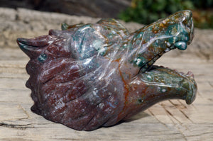 Crystal Wholesale Moss Agate Wolf Head | Hand Carved Crystal Carving - Medium