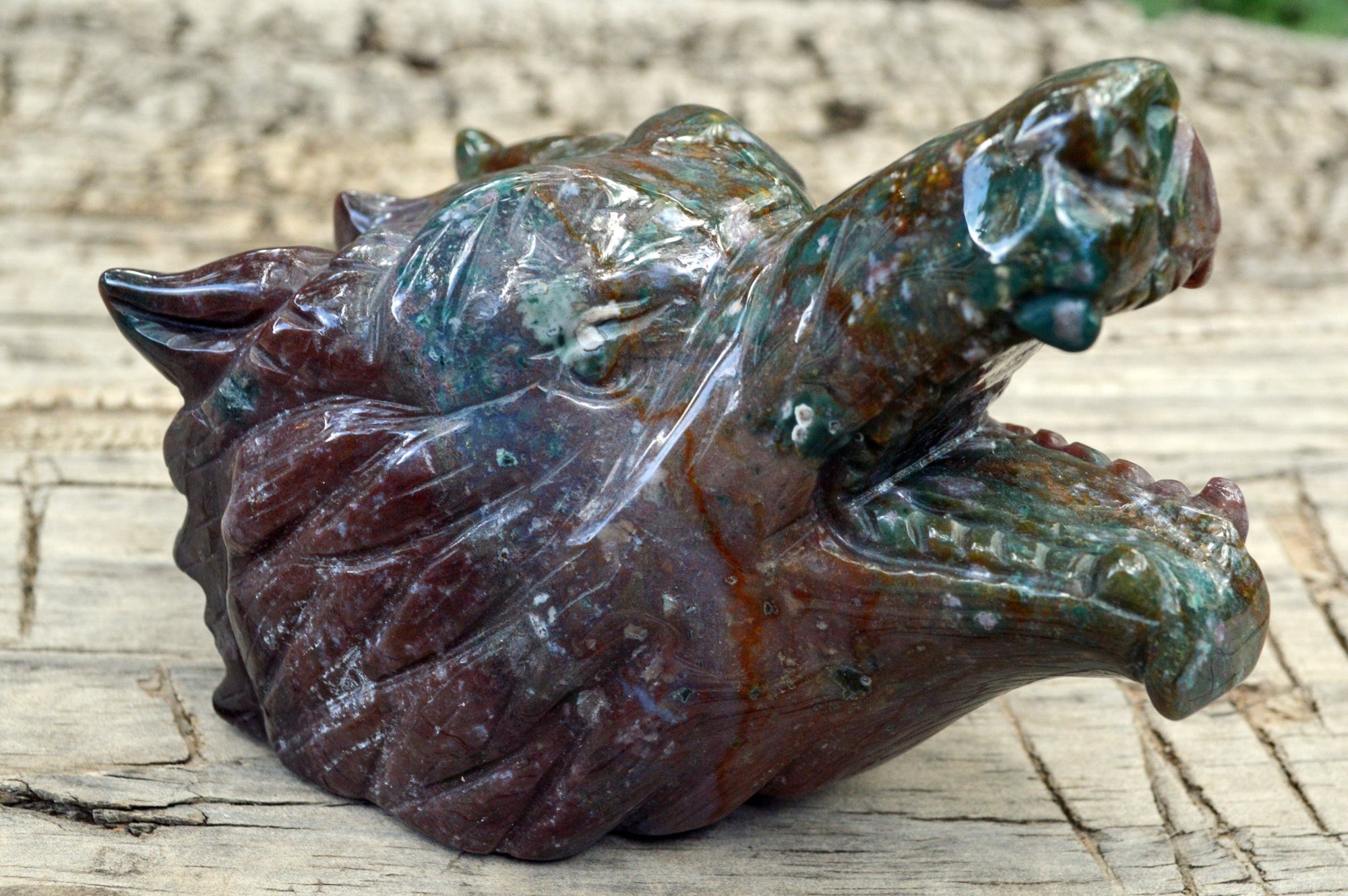 Crystal Wholesale Moss Agate Wolf Head | Hand Carved Crystal Carving - Medium