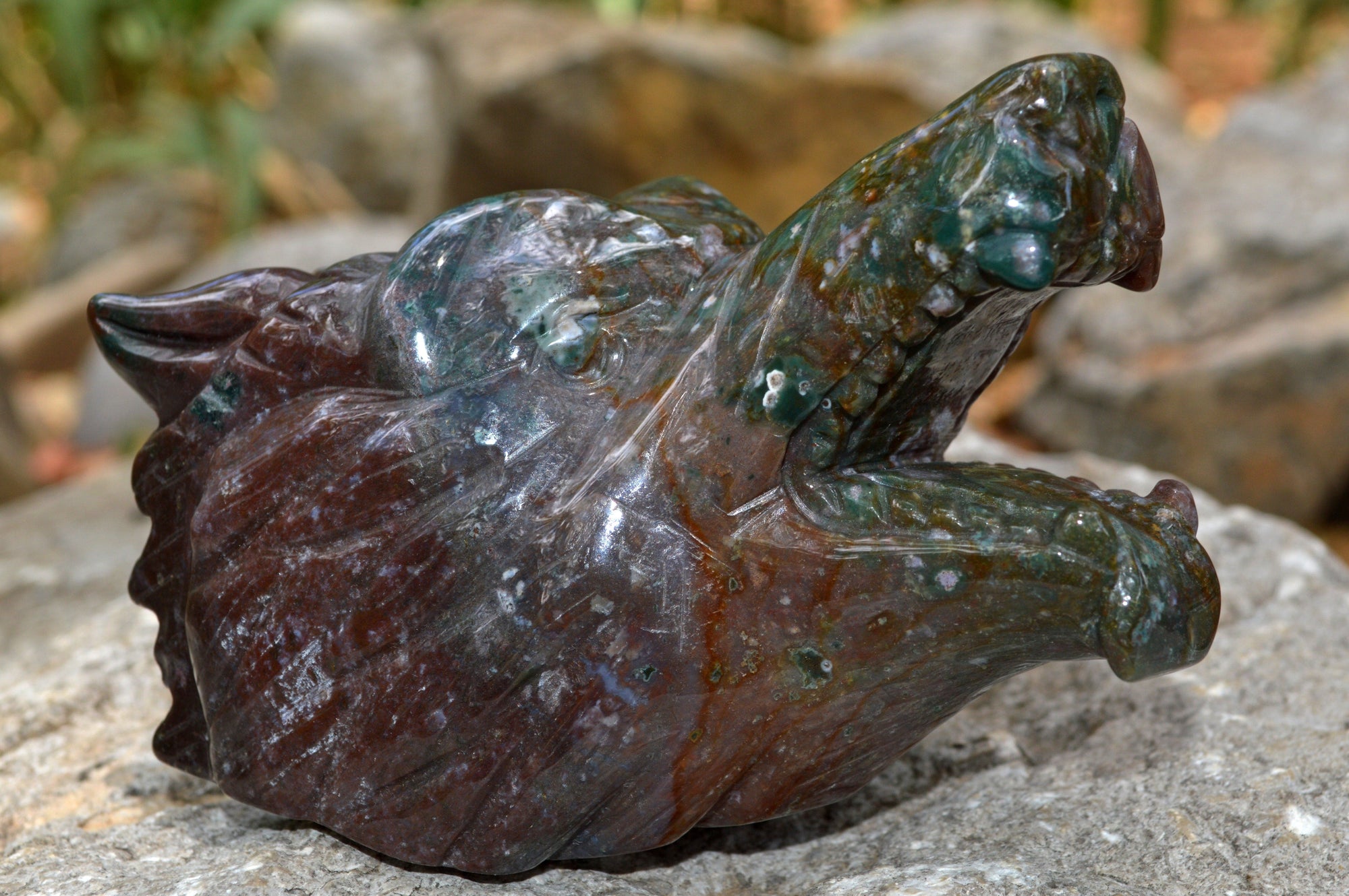 Crystal Wholesale Moss Agate Wolf Head | Hand Carved Crystal Carving - Medium