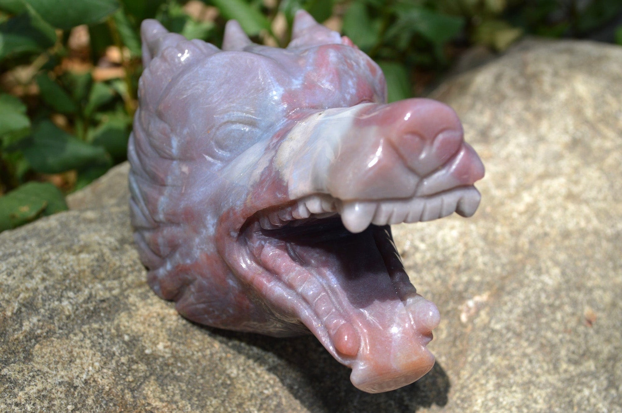 Crystal Wholesale Moss Agate Wolf Head III | Hand Carved Crystal Carving - Medium