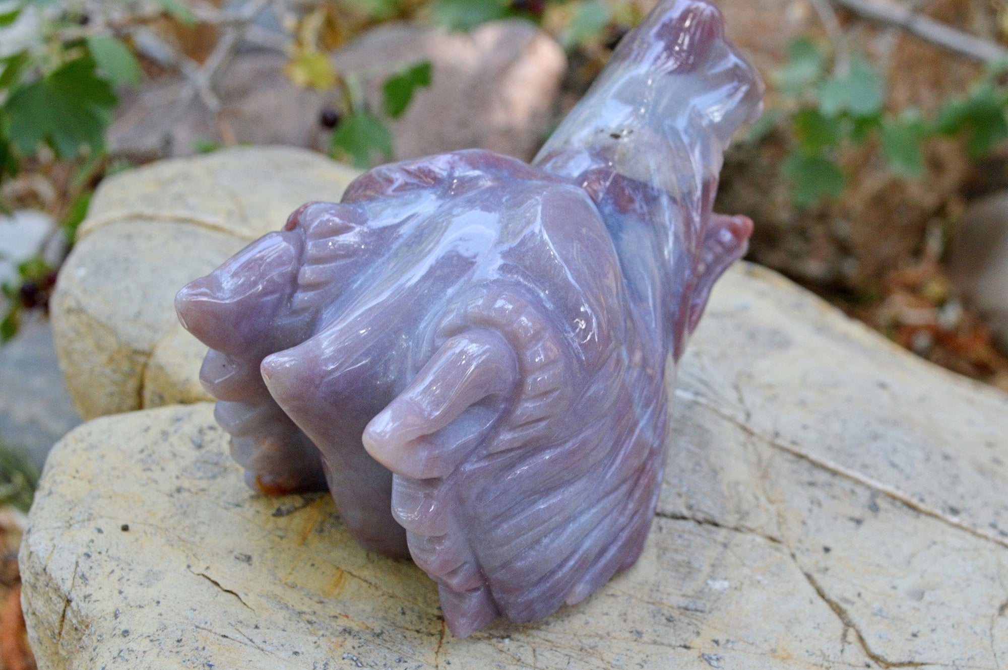 Crystal Wholesale Moss Agate Wolf Head III | Hand Carved Crystal Carving - Medium