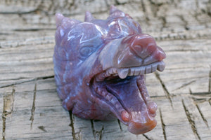 Crystal Wholesale Moss Agate Wolf Head III | Hand Carved Crystal Carving - Medium