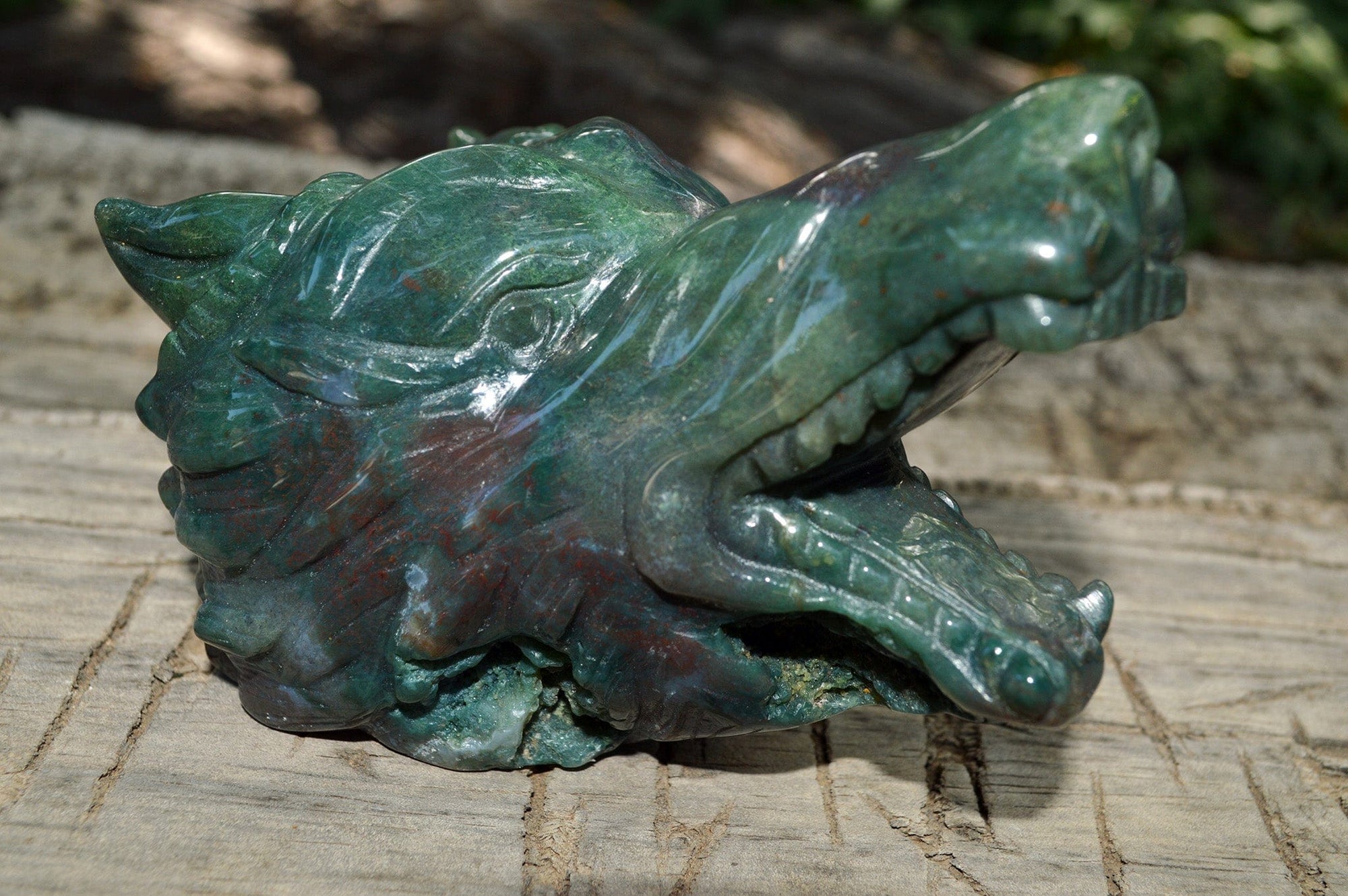 Crystal Wholesale Moss Agate Wolf Head IV | Hand Carved Crystal Carving - Medium