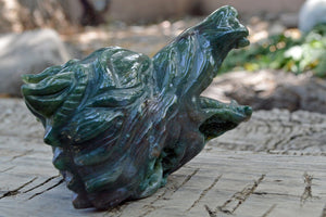 Crystal Wholesale Moss Agate Wolf Head IV | Hand Carved Crystal Carving - Medium