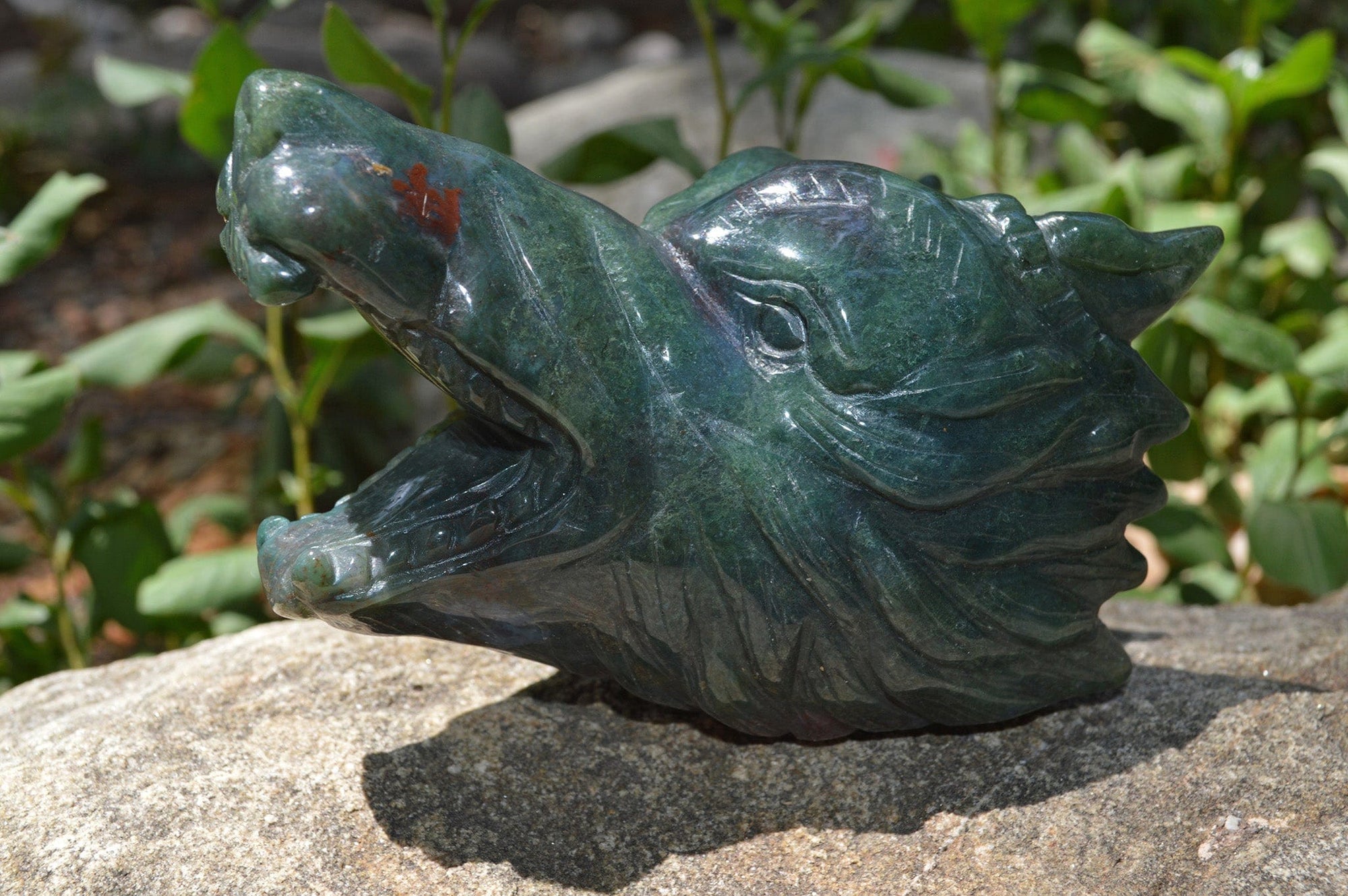 Crystal Wholesale Moss Agate Wolf Head IV | Hand Carved Crystal Carving - Medium