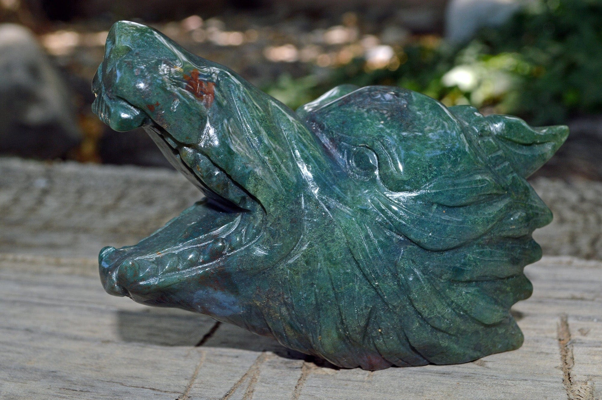 Crystal Wholesale Moss Agate Wolf Head IV | Hand Carved Crystal Carving - Medium