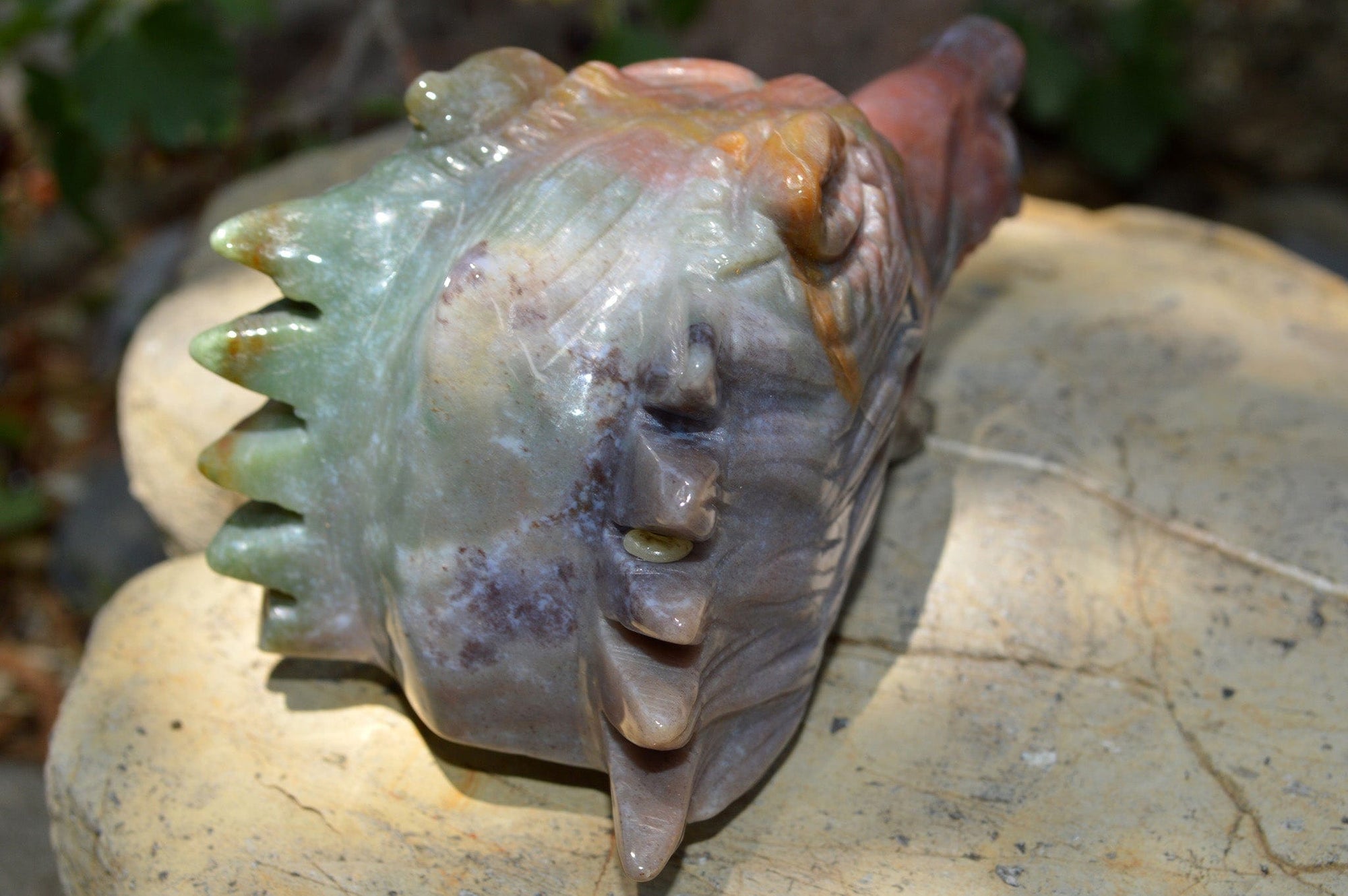 Crystal Wholesale Moss Agate Wolf Head V | Hand Carved Crystal Carving - Medium