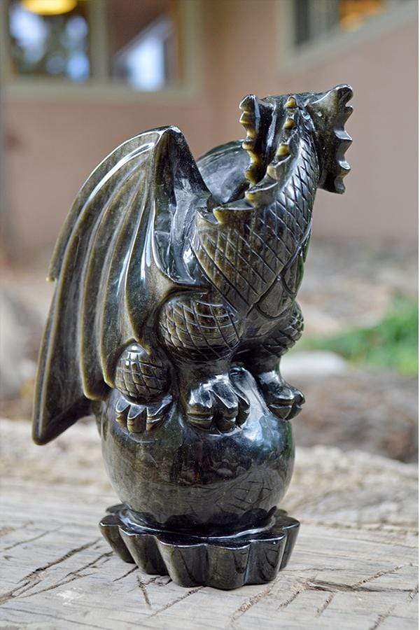 Crystal Wholesale Natural Gold(en) Sheen Obsidian Dragon Crystal Carving - Large