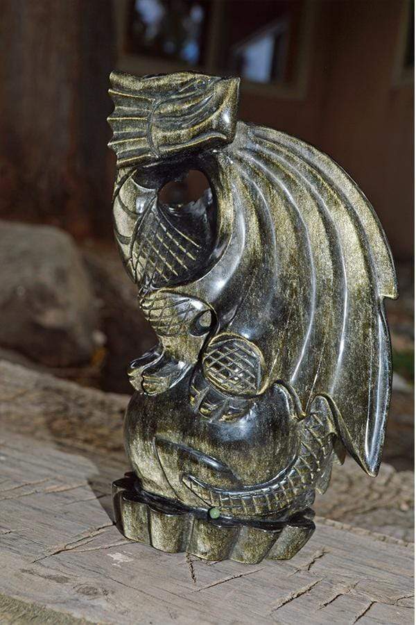 Crystal Wholesale Natural Gold(en) Sheen Obsidian Dragon Crystal Carving - Large