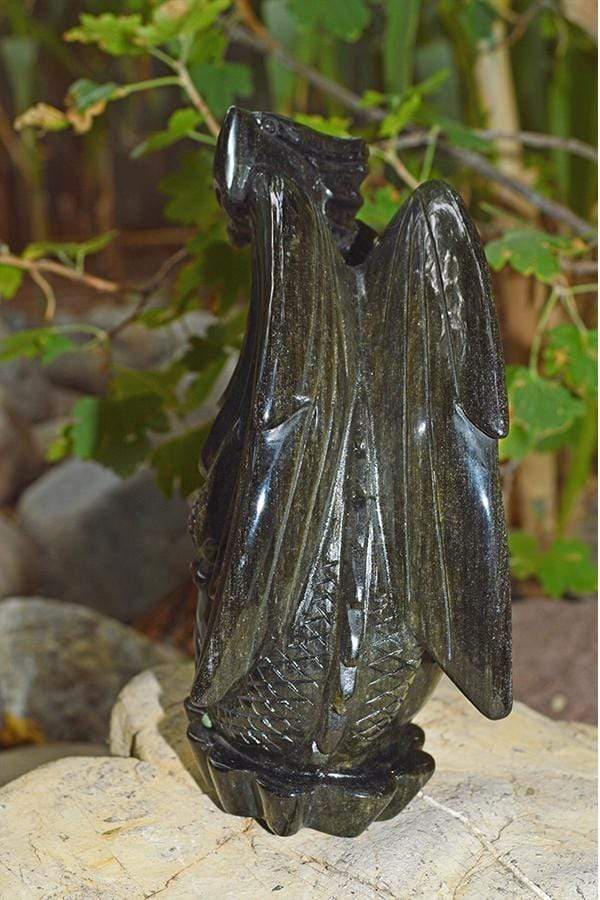 Crystal Wholesale Natural Gold(en) Sheen Obsidian Dragon Crystal Carving - Large